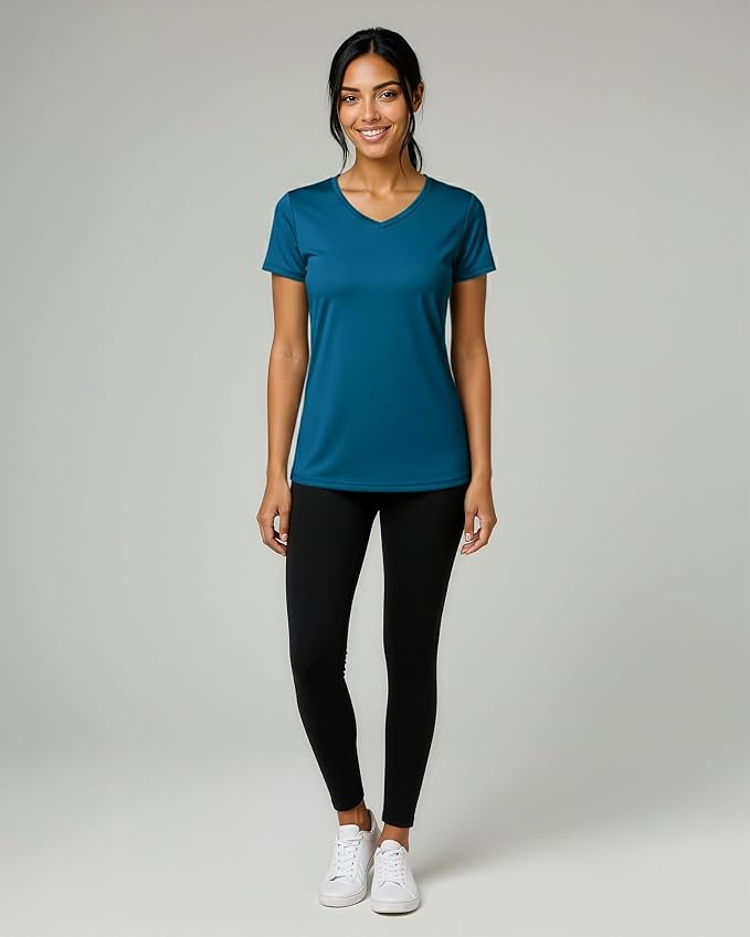 5 Pack Women's Dry Fit V Neck Workout Tops T Shirts Athletic Gym Yoga Tees | Available In Plus Size, Cooling Moisture-Wicking, Short Sleeve, Quick-Dry, Fitness, Stretch, Exercise, Running, Hiking