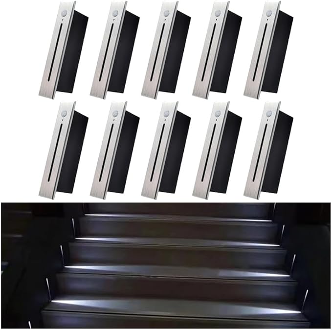 Recessed LED Step Lights Stair Light Indoor, 90-265V 3W Not Waterproof for Stairs/Decks/Steps/Door Side/Hallway/Doorway/Paths Lighting 10PCS-4000K Brushed Silver