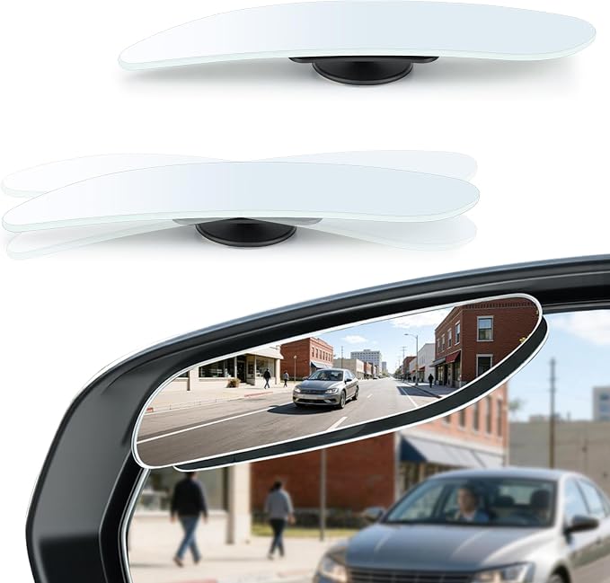 LivTee Long Blind Spot Mirror, Strip HD Glass Frameless Convex Rear View Mirrors Exterior Accessories with Wide Angle Adjustable Stick for Car SUV and Trucks, Pack of 2