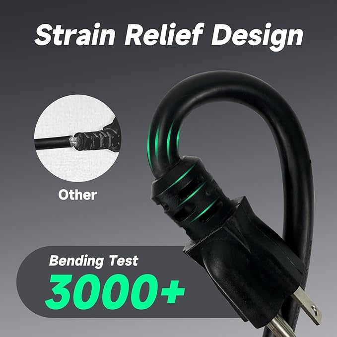 EP 12/3 6 FT Indoor Outdoor Black Extension Cord Waterproof, 12 Gauge 3 Prong Power Cord Flexible Resistant Appliance Extension Cable Electric Cable Outside, 15A 1875W 12AWG SJTW, ETL Listed