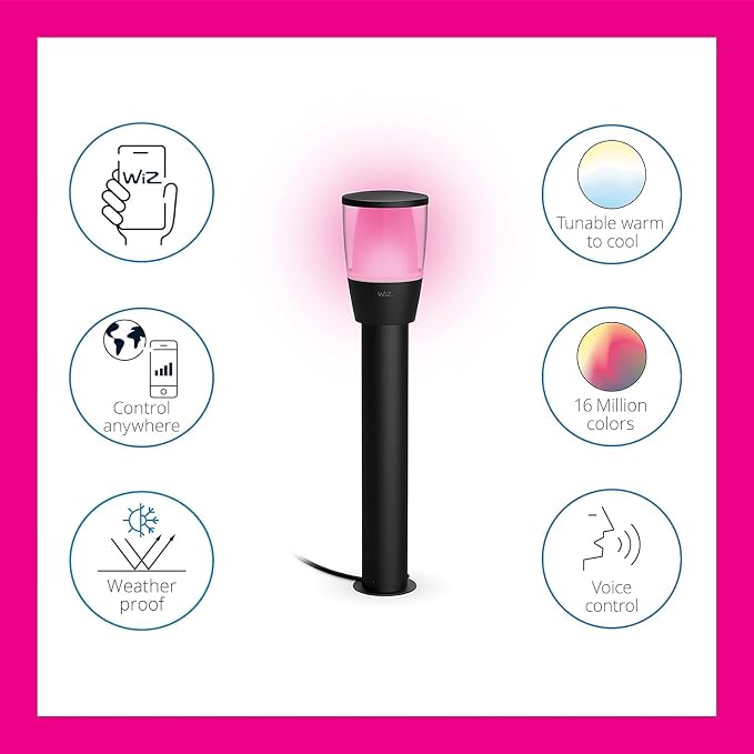 Wiz Wi-Fi LED Smart Color Changing Elpas Bollard Path Light Extension - Pack of 1 - Outdoor - Weatherproof - Control with Wiz Connected App - Works with Google Home, Alexa and Siri Shortcuts
