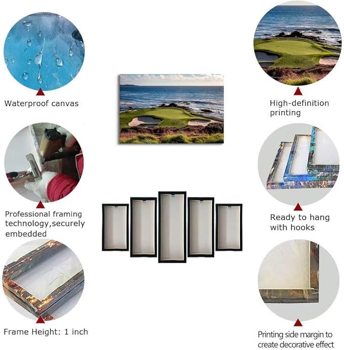 chenchenArt California Coastline Golf Course Wall Art Prints USA Golf Course Canvas Wall Decor for Living Room Bedroom Bathroom Home Decorations Painting Framed Ready to Hang(24''H x 36''W)