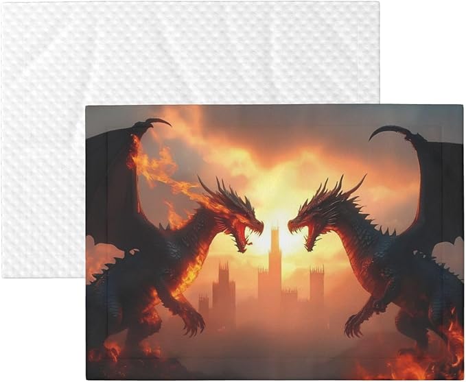 Castle Cool Fire Dragon Print Soft Plush Pet Blanket, Washable Dog Blanket, Cat Fleece Throw, Puppy Bed Crate Mat & Sofa Couch Protector - Large