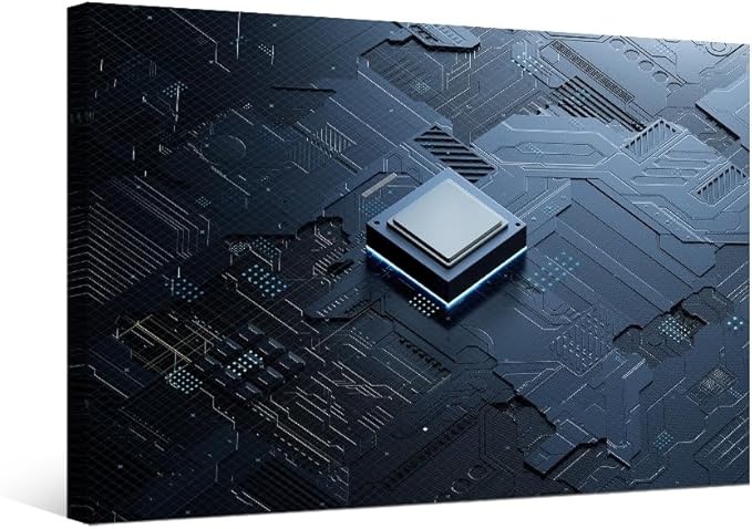 Central Computer Processors CPU Wall Painting for Living Room Technology Digital Wall Art Canvas Prints Wall Decor CPU Concept Wall Art for Office Bedroom Framed 16X24 INCH