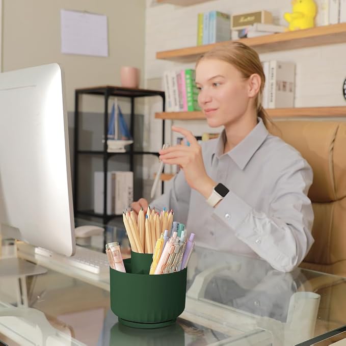 SKYDUE 360 Degree Rotating Desk Organizer, Dual-Purpose Pencil Pen Holder for Desk, Rotating Pencil Cup with Stickers, Office Supplies, Desk Decor for Office, School, Home