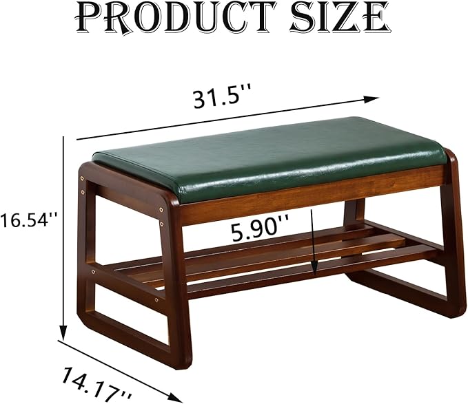 latifolia Solid Wood Bench, Entryway Shoe Bench with Cushion, Flip-Open Storage Compartment, 2-Tier Shoe Organizer(Green,31.50''L)