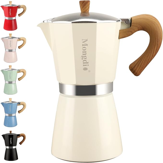 Mongdio Stovetop Espresso Maker Moka Pot, Cuban Coffee Maker Stove top coffee maker Moka Italian Espresso Greca Coffee Maker Brewer Percolator, 9 Espresso Cups, 15 oz - White