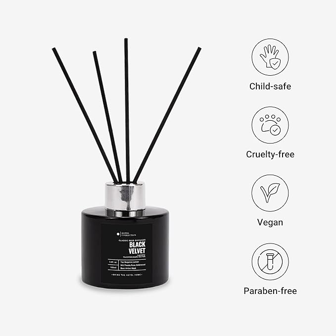 Black Velvet Reed Diffuser Set, Luxury Hotel Inspired Home Diffuser with Hints of Zesty Citrus, Juicy Black Fig, and Floral Rose, Lasting 4 Month Longevity, 100mL