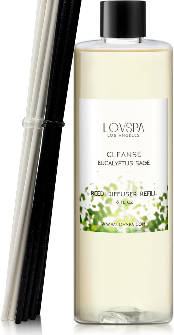 LOVSPA Cleanse Eucalytpus Sage Diffuser Oil - Essential Oils for Diffuser Refill & Air Freshener Room Spray - Long-Lasting & Natural Home Fragrance, Scented Oil for Diffusers, USA Made, 8 oz