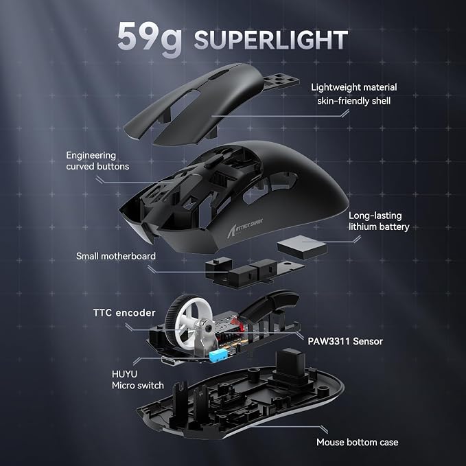 ATTACK SHARK X68HE 60% Wired RT 8K Keyboard and Wireless R1 Mouse-Moonlight | Adjustable Actuation,Hall Effect Mechanical Magnetic Switch,Coiled Cable,USB C/2.4Ghz/BT Ultralight 18K DPI Mice for PC Gamer