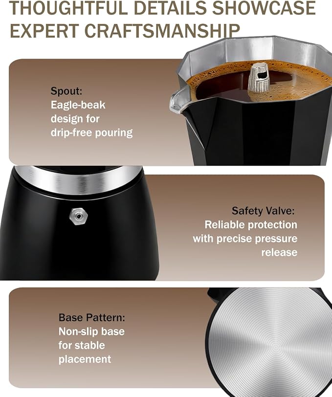 Coffee Maker Stovetop Espresso Maker 9 Cup Aluminum Moka Pot Percolator 15oz 450ml Easy Brewing for Electric Ceramic Stoves Home Camping Italian Cuban Café Classic Black