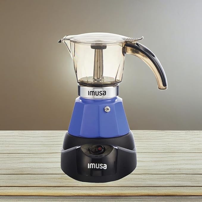 IMUSA 3 or 2 Cup Electric Espresso Maker with Cool-touch Handle, Purple | Bare Aluminum Finish, Detachable Base, Ideal for Espresso, Perfect for Everyday Use