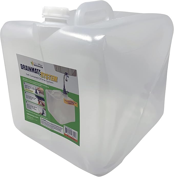 ValvoMax Oil Drain Containers – Clean, No-Mess Used Oil Collection System – Compatible Quick Twist Oil Drain Valve (20 Qt Jug with Handle)