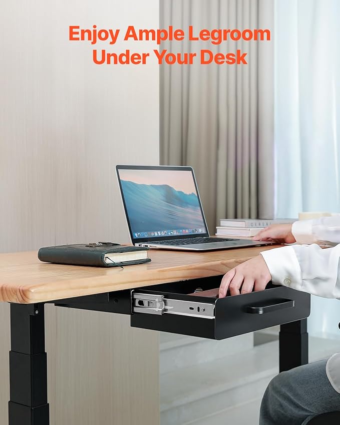 VEVOR Under Desk Drawer Slide Out, 13 inch Attachable Desk Drawer for Sit Stand Workstation, Hidden Under Counter Drawers for office Home, Black