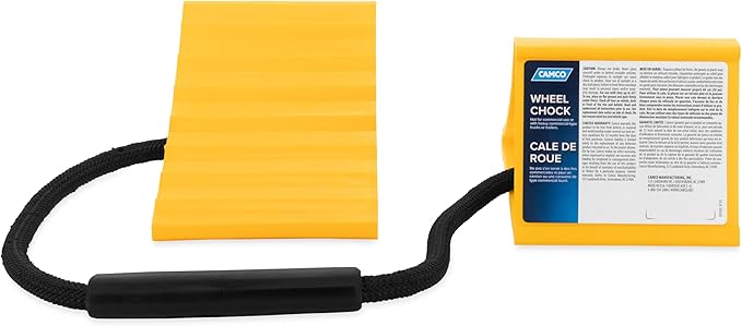 Camco Dual Standard RV Wheel Chock w/Rope - Heavy Duty Trailer Wheel Chock Constructed of Durable Plastic w/UV inhibitors - Features Rope Handle for Easy Removal - Use w/Tires Up to 26-in – 44470