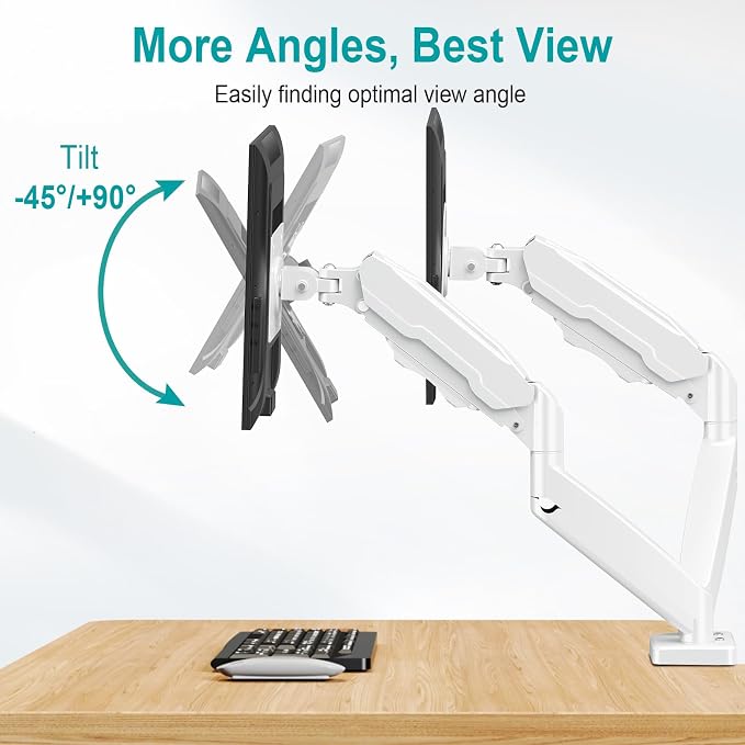 MOUNT PRO Dual Monitor Mount Fits 13 to 32 Inch Screen, Height Adjustable Monitor Stand for 2 Monitors, Full Motion Display Arm Holds up to 19.8lbs Each, Computer Desk VESA Mount, White