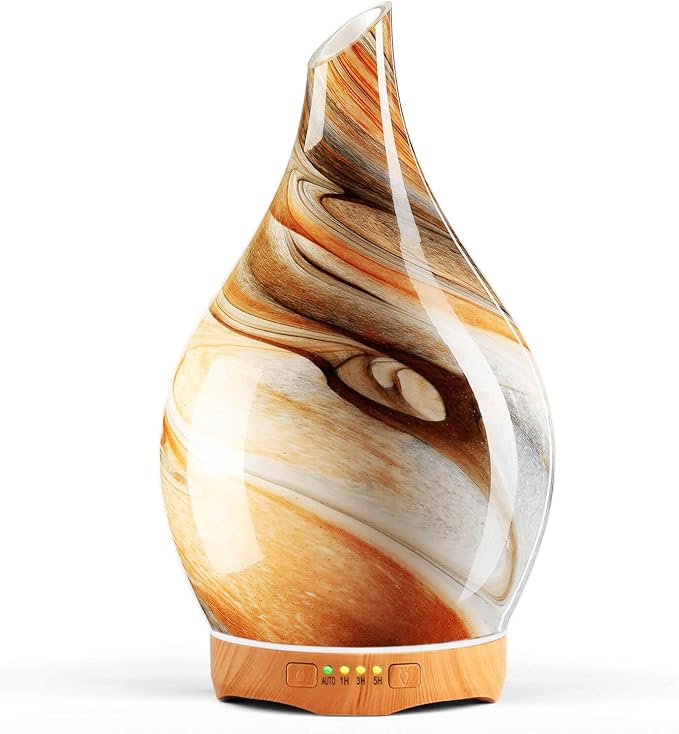 Porseme 280ml Glass Essential Oil Diffuser Aromatherapy Ultrasonic Cool Mist Humidifier 7 Running Hours Waterless Auto-Off Air Diffusers for Sleeping, Yoga, Office Working, Spa and Rest (Deep Desert)