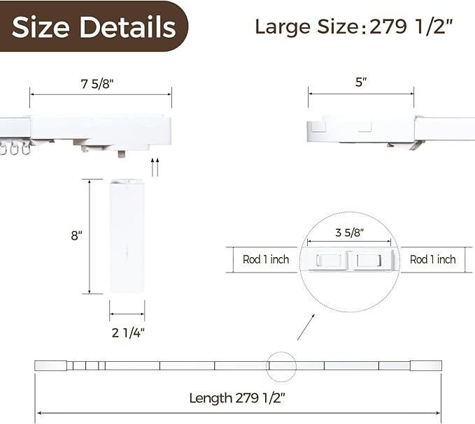 TWOPAGES Solar Powered Smart Curtain Track for Ceiling Mount and Wall Mount, 279 Inches Wide Electric Curtains Rail System Compatible with Google, Alexa App, Remote Control