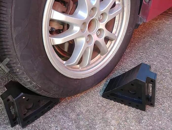 Solid Rubber Wheel Chock with Handle for The Car, Strong and Durable,8" Length, 4" Width, 6" Height - Pack of 2