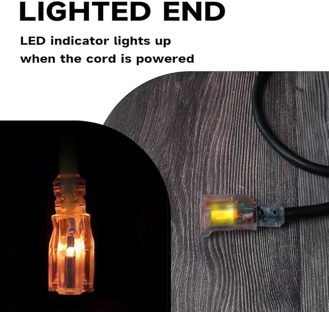 Indoor Extension Cord with Lighted End, 12 Gauge Heavy Duty Extension Cord 3 FT, 3 Prong Grounded 15 Amp Extension Cord, 12/3 SJTW Power Cord for Garage, Garden, Appliance, UL Listed, Black