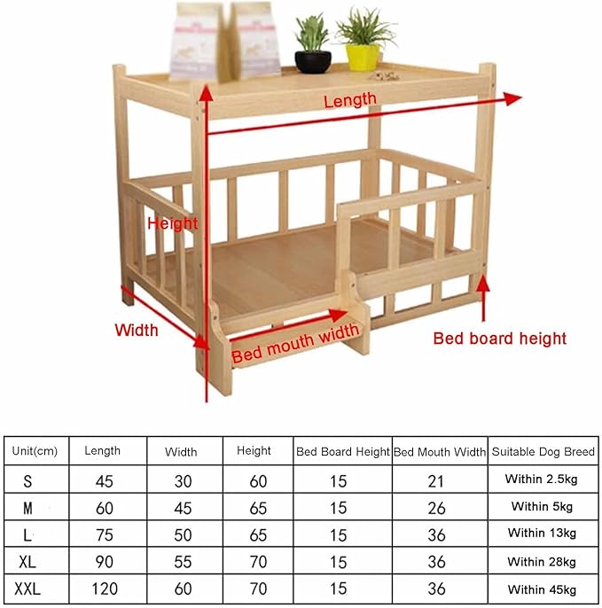 XPLKQXE Dog Bed Wood Platform, Elevated Pet Cushion Bed, Animal Couch with Mattress, Dog Beds & Furniture Rest Cot, Portable Fence Bed Pet Up to 45kg/100lbs(Color:Pink,Size:75x50x65cm)
