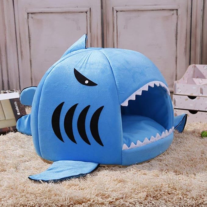 Shark Shaped Pet Dog Puppy Bed Warm Cat Bed House Nest for Autumn Winter Grey M