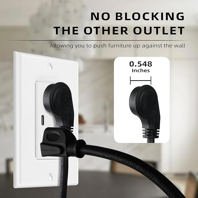 EP 2 Pack 3 Ft Flat Plug Extension Cord, 16 AWG 3 Prong Grounded Black Low Profile Extension Cable for Indoor