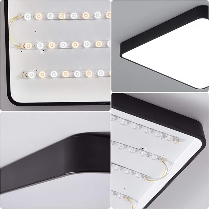 Ganeed LED Ceiling Light Flush Mount,24W 12-Inch Modern Ceiling Lamp Fixture Square,6500K Cool White Energy Saving Lighting Fixture for Living Bathroom Dining Room,Black