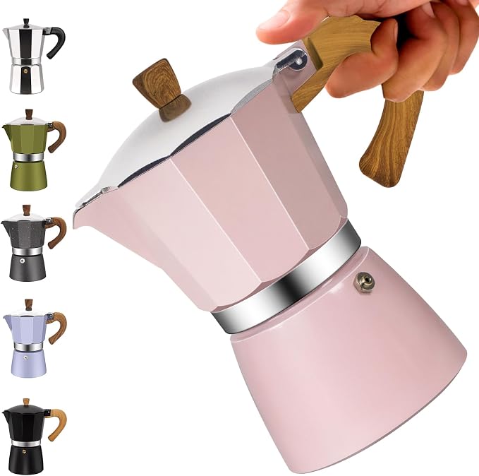 9 Cup Aluminum Moka Pot Classic Stovetop Espresso Coffee Maker 450ml 15oz Coffeemaker Percolator Mocha Pot Greca Coffee Maker Cafe Makers for Italian and Cuban Café Brewing Pink