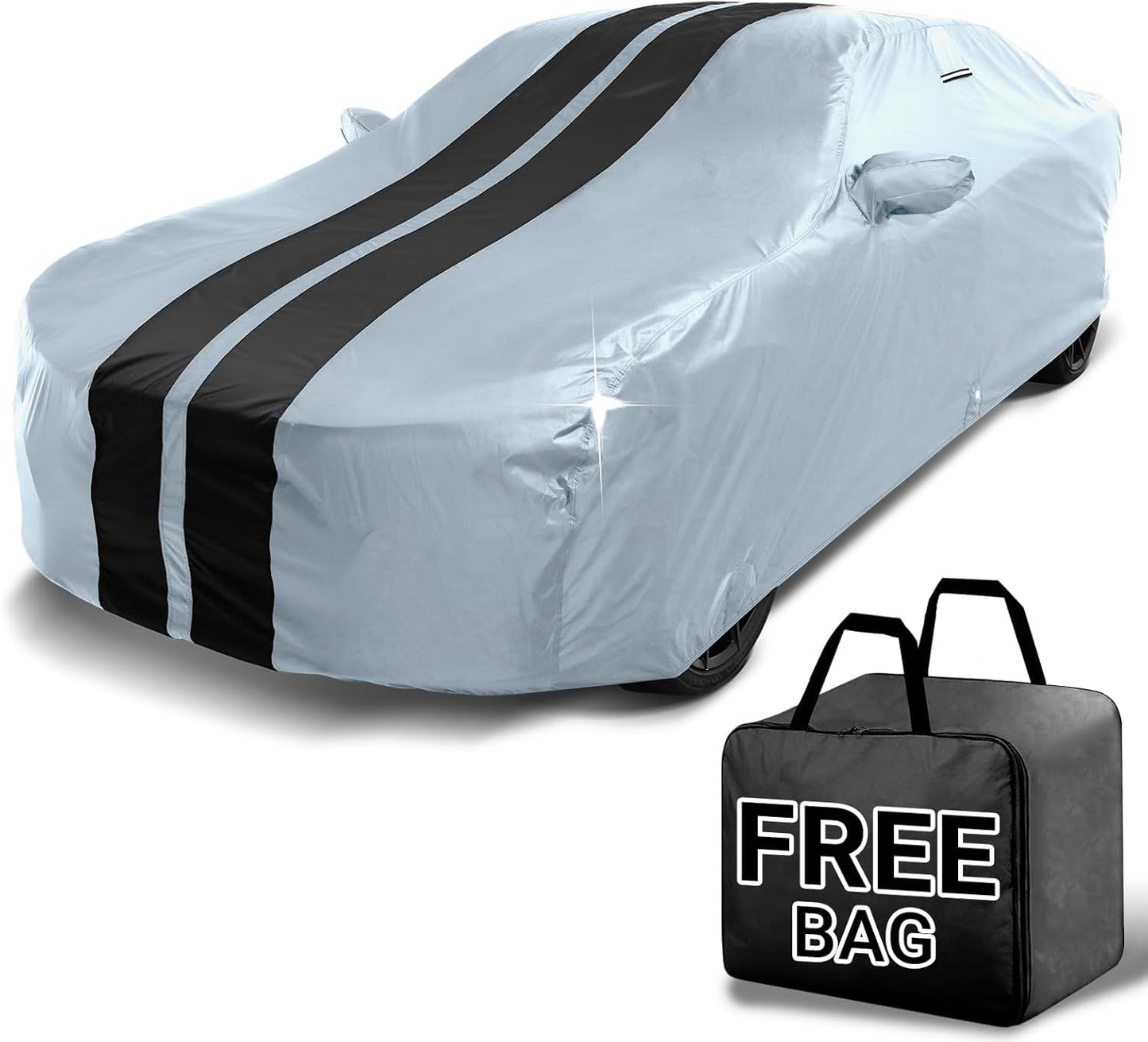 iCarCover Custom Car Cover for Buick Verano (2012-2017) Waterproof All-Weather Rain Snow UV Sun Protector Full Exterior Indoor Outdoor Car Cover (Stripe - Gray/Black)