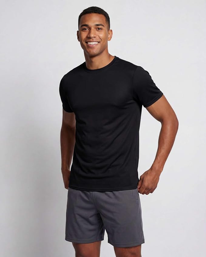 5 Pack Men's Dry Fit Short Sleeve T-Shirt Gym Workout Athletic Running Tee | Cooling, Moisture-Wicking, Crew Neck, Quick-Dry, Breathable, Active, Exercise, Fitness, Basketball, Cycling, Hiking, Tennis