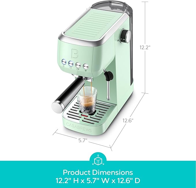 CASABREWS 3700 Essential Espresso Machine, Stainless Steel Espresso Maker | 20-Bar Italian Pump, Powerful Steam Wand, 43.9oz Removable Water Tank, Compact Espresso Maker for Home, Cappuccino & Latte
