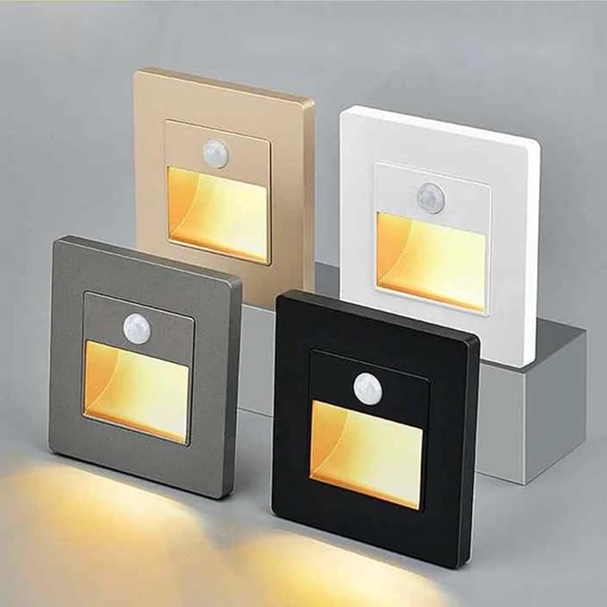 1 Pack Motion Detector Sensor LED Stair Light Infrared Human Body Induction Lamp Recessed Steps Ladder Staircase Bedroom Decoration LED Night for Kitchen, Bathroom, Stairs