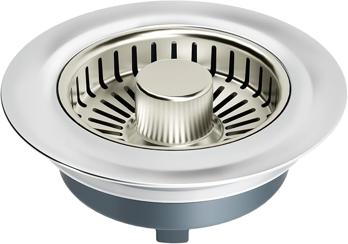 zaa 3 in 1 Kitchen Sink Drain Strainer Stopper Removable Basket Pop-Up | Kitchen Sink Accessories 1 Pack Brushed Nickel Stainless - Food Catcher, Odor-Blocking Seal, Fits 3.5" Drain
