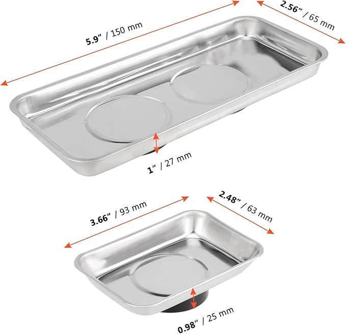 SINJEUN 10 Pieces Rectangle Magnetic Tray, 3.6 x 2.5 Inch and 5.9 x 2.5 Inch Magnetic Tray Set, Stainless Steel Magnetic Tray Holder for Screws, Nut, Bolt and Metal Part