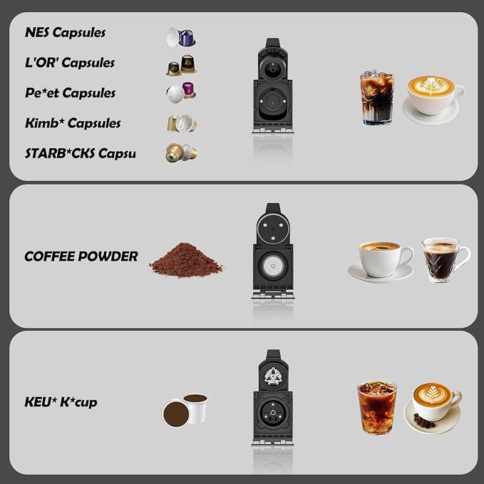 PULZO Espresso Machine with Automatic Milk Frother,capsule coffee maker | Coffee Maker,Automatic Espresso Machine for K*cup Capsule/Ne*s Original/Ground Coffee, One Touch Latte & Cappuccino