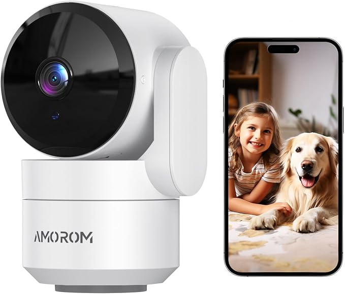 AMOROM Home Camera, Baby/Elderly/Dog/Cat Camera | AI Smart Detection & Alarm, 2-way Talk, Night Vision, 2.4G WiFi App Control, Cloud & SD Card Storage, Alexa Assistant, 1 Pack