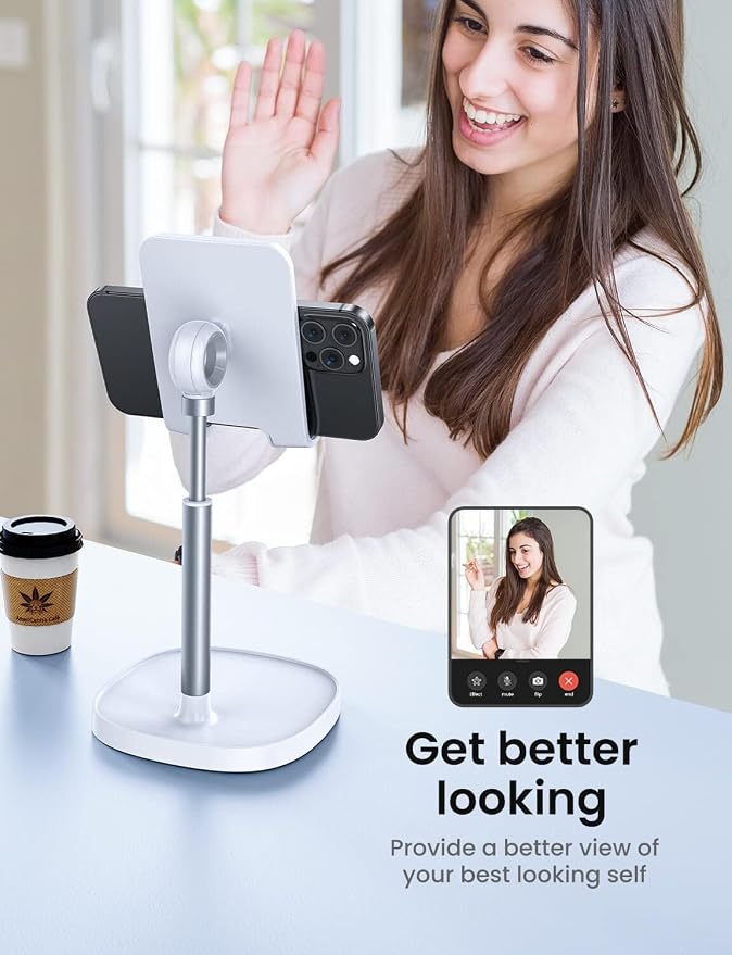 LISEN Cell Phone Stand Phone Holder for Desk, Gaming for Nintendo Switch | Phone Stand White, Adjustable Phone Stand for Desk, Phone Stand, iPhone Stand Compatible with Switch iPad, 4-10 in Devices