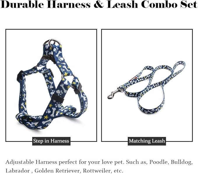 QQPETS Dog Harness Leash Set Adjustable Heavy Duty No Pull Halter Harnesses for Small Medium Large Breed Dogs Back Clip Anti-Twist Perfect for Walking (M(19"-26" Chest Girth), Bone)