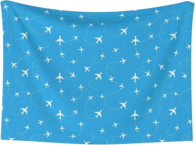 Double Sided Pet Mat for Dog Bed Topper Cat Blanket Furniture Protector, Aircraft Airplane Pattern Navy Blue, Reversible Plush with Tactile Dot Pattern for Style Change