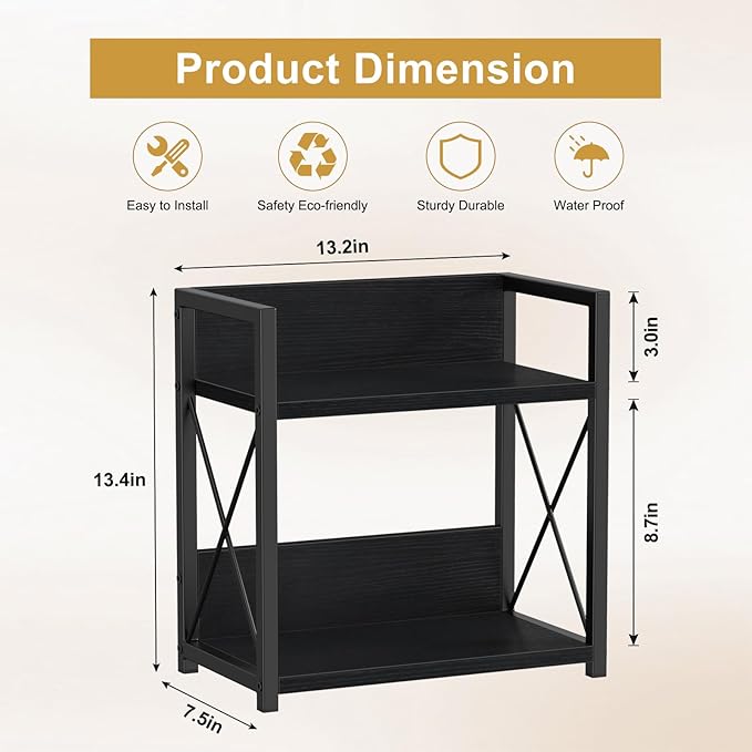 Giikin Countertop Organizer, 2 Tier Coffee Station Organizer for Desktop, Wood Counter Shelf Spice Rack for Kitchen (Black, M)