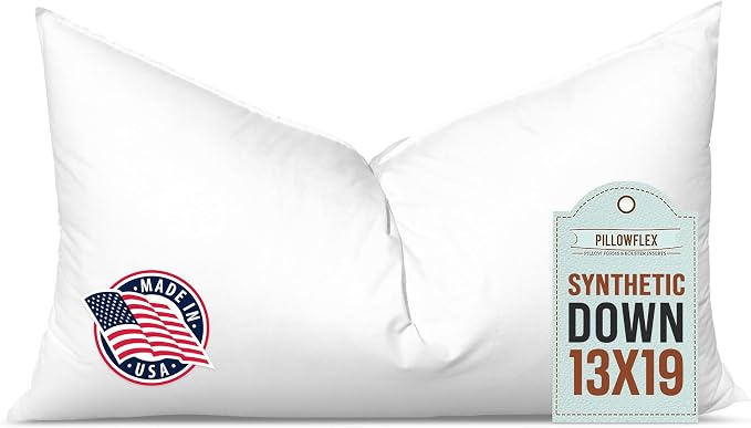 Pillowflex Synthetic Down Pillow Insert 13x19 in - Karate Chop Pillow | Small Rectangle Sham Form, Plush Polyester Cotton Blend, Cloud-Like Comfort, Clump-Resistant Fill, Smooth Elegant Finish