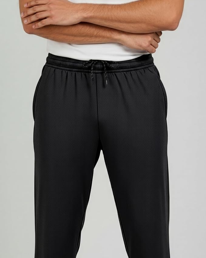 3 Pack Men's Mesh Open Bottom Sweatpants Active Athletic Workout Gym Pocket | Available in Big & Tall, Uncuffed, Elastic Waistband, Drawstring, Straight Leg, Running, Jogging, Exercise, Training, Sports