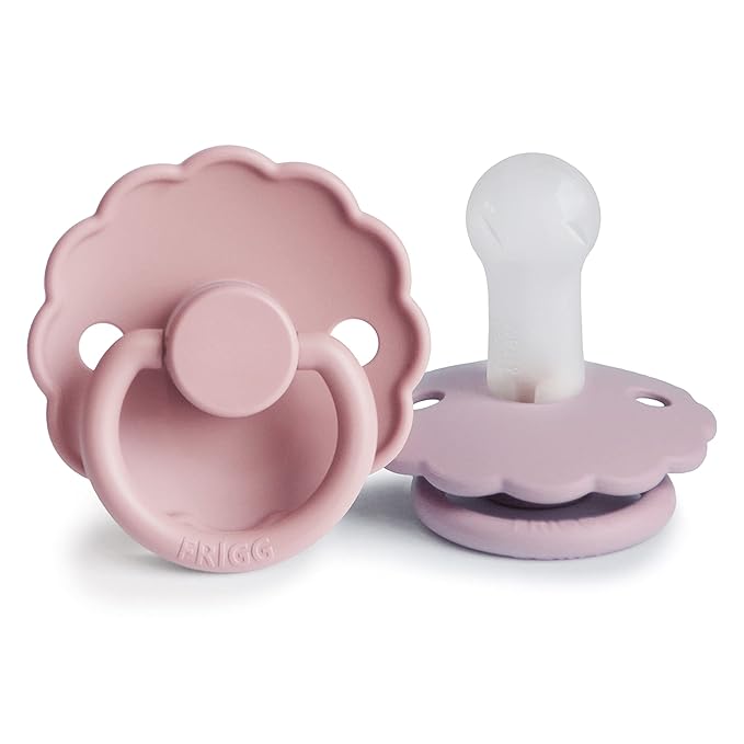 FRIGG Daisy SilkySoft Silicone Baby Pacifier | Made in Denmark | BPA-Free (Baby Pink/Soft Lilac, 6-18 Months)
