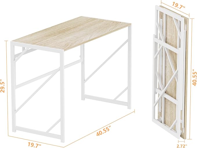 Elephance Folding Desk Writing Computer Desk for Home Office No-Assembly | Study Office Desk,Foldable Table for Small Spaces,39.4 Inch,Beige