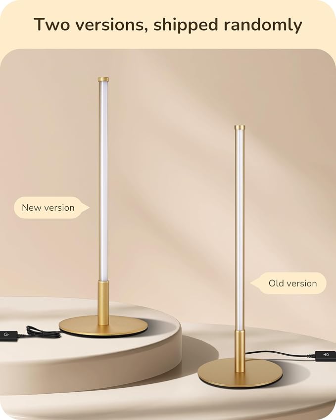 EDISHINE LED Table Lamp, Stepless Dimmable Bedside Lamp with 3 Color Temperature, Modern Nightstand Lamp, Upgraded Desk Lamps for Bedroom, Living Room, Corner, Gift, Metal Finish, Gold, 6W | 3 Color Temperature, 6W, Skinny Modern Minimalist Style for B...
