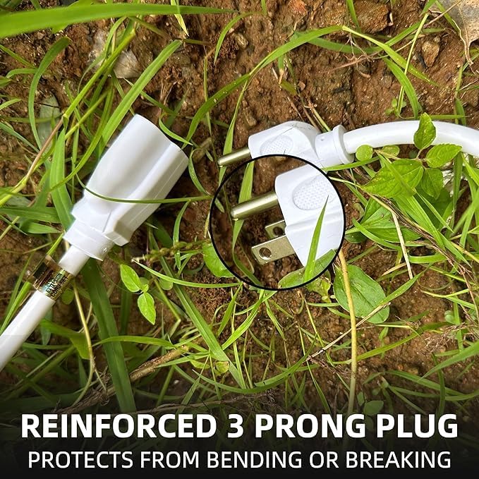 YOJOE Indoor Outdoor Extension Cord, 3 Prong 15A Weatherproof Power Cord, 12 Gauge Heavy Duty 12 ft White Extension Cord for Garage, Garden and Home, 12/3 SJTW UL Listed