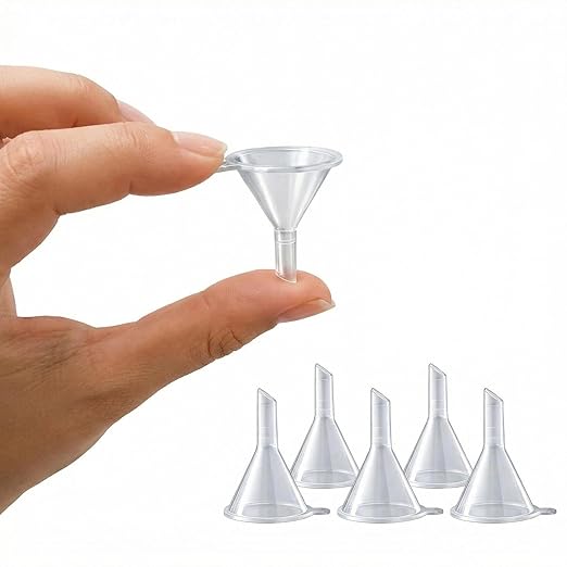 Mini Funnels Set, Small Clear Plastic Funnel with 6mm Narrow Spout for Filling Tiny Bottles, Essential Oils, Perfume, Capsules, Powder, Spices, Sand Art & Lab – Food Grade Heat Resistant (5, mini)