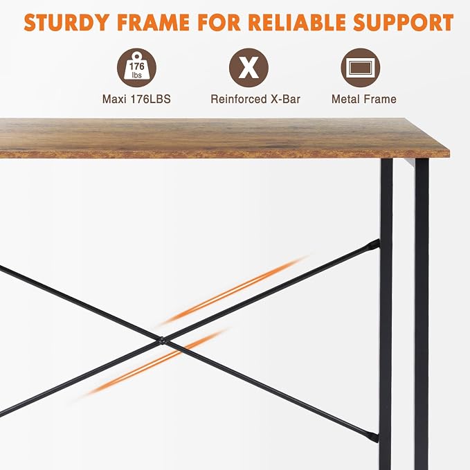 Sweetcrispy 32-Inch Small Computer Desk for Bedroom, Brown | Gaming Writing Work and Study Desk for Home Office, Sturdy Metal Frame and Compact Modern Design with X-Shaped
