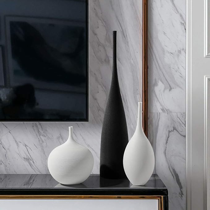 White Black Ceramic Vase Set, Modern Minimalist Ornaments Living Room Home Decor Decoration,Set 4(D+E)